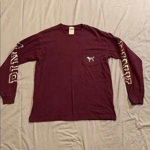 PINK Bling Maroon Long Sleeves Campus Tee